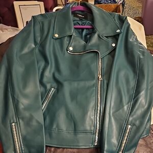 Torrid Teal Faux Leather Jacket with Silver Accents Size 3